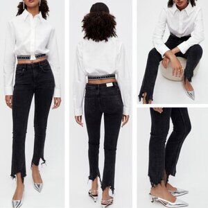 MAJE Anthracite Straight Cut Ripped Jeans Size XL